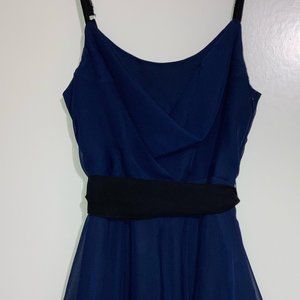 NWOT Johnny Martin Babydoll Dress Sz 1 Sleeveless BLACK BLUE Sheer FULLY LINED